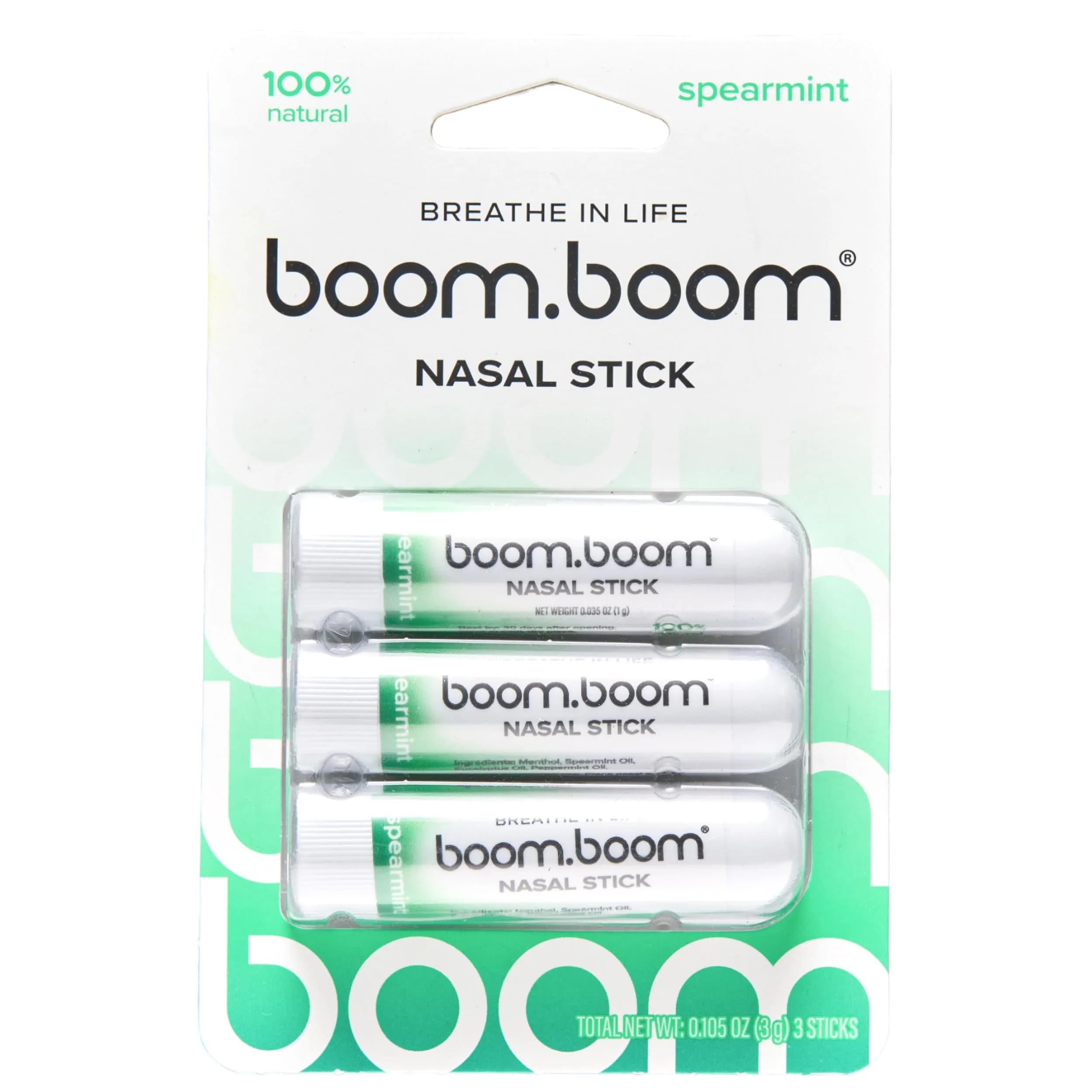 BoomBoom Spearmint Vapor Stick | Natural Mood Boost Inhaler (0.03 oz / 0.85 g) | USA-Sourced - main product image