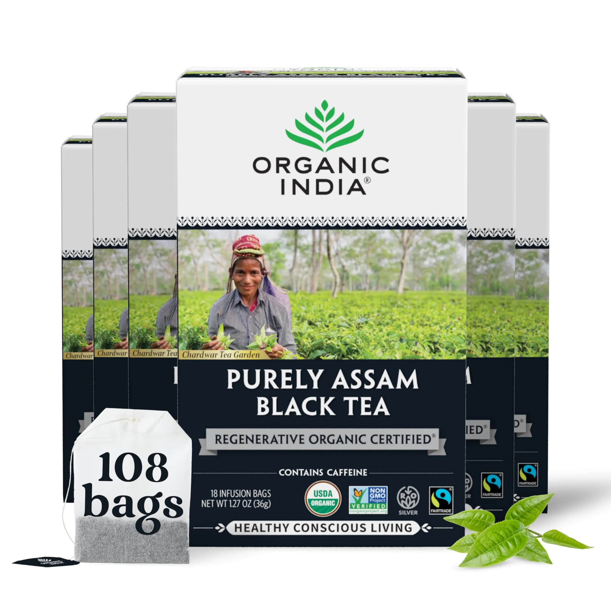 ORGANIC INDIA Purely Assam Black Tea 18 Bags | USDA Organic, Regenerative Certified — Teabags