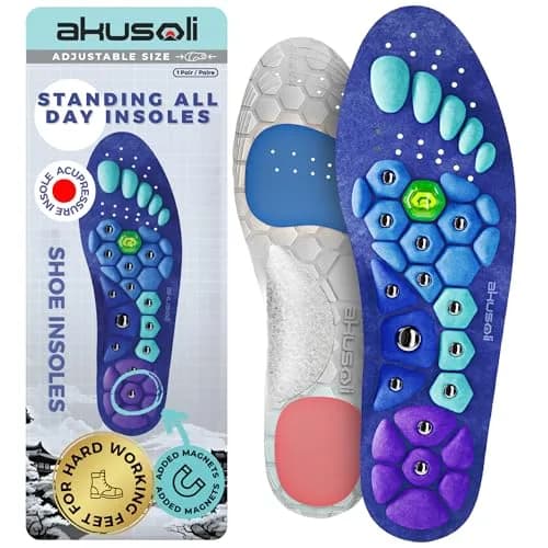 Akusoli Shoe Inserts for Women S/M | Memory Foam Arch Support, Magnetic Acupressure, Trim-to-Fit (80g) thumbnail 1