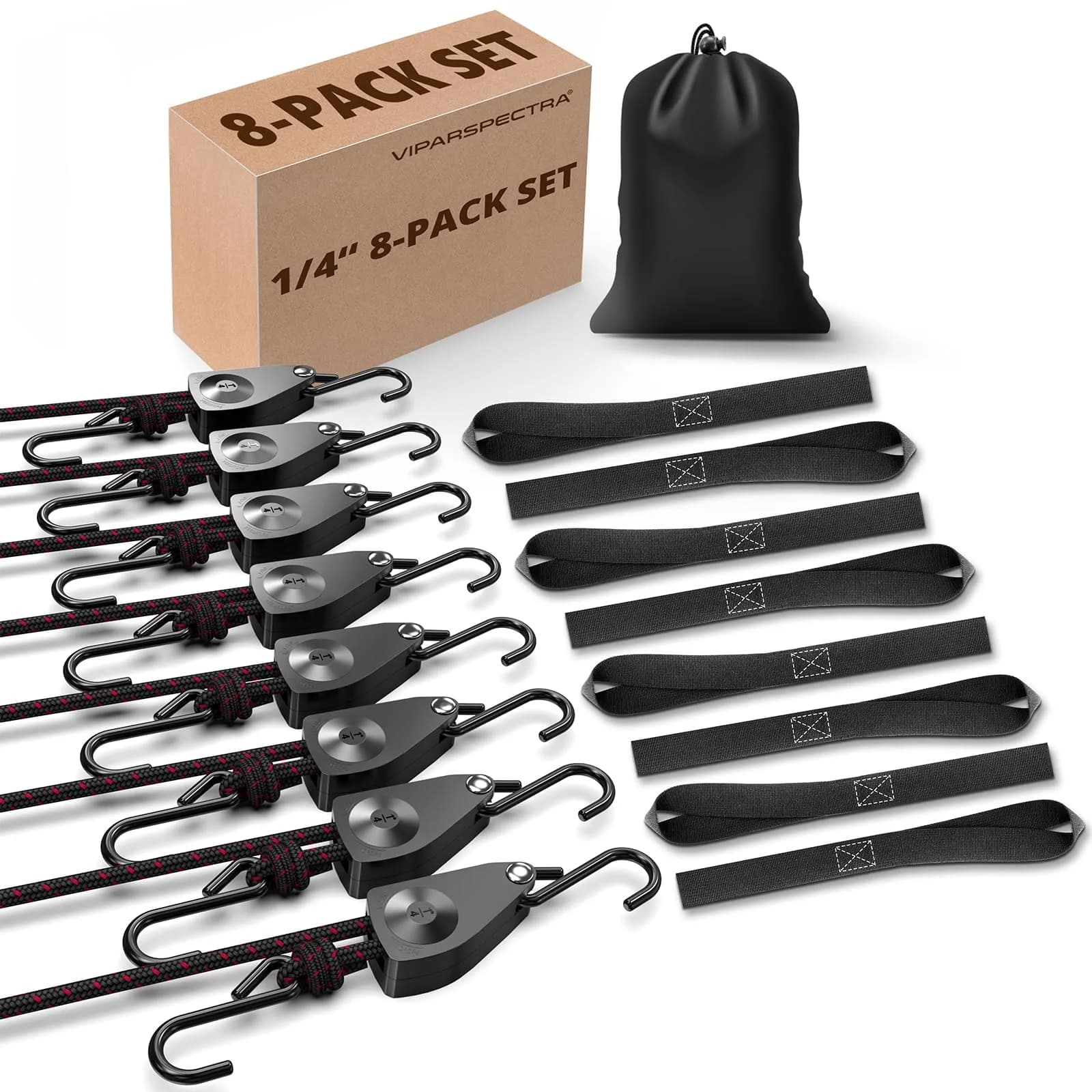 VIPARSPECTRA 1/4" Heavy Duty Adjustable Rope Hangers 8 Pack, 12FT Tie-Down | 150 lbs WLL per Ratchet