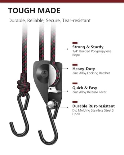 VIPARSPECTRA 1/4" Heavy Duty Adjustable Rope Hangers 8 Pack, 12FT Tie-Down | 150 lbs WLL per Ratchet thumbnail 4