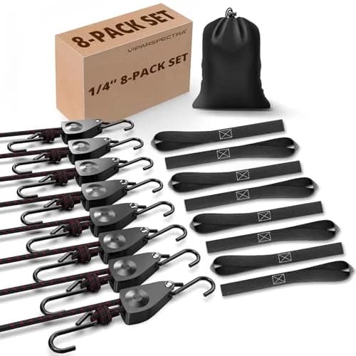 VIPARSPECTRA 1/4" Heavy Duty Adjustable Rope Hangers 8 Pack, 12FT Tie-Down | 150 lbs WLL per Ratchet thumbnail 1