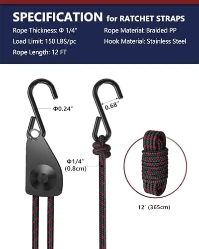 VIPARSPECTRA 1/4" Heavy Duty Adjustable Rope Hangers 8 Pack, 12FT Tie-Down | 150 lbs WLL per Ratchet thumbnail 7