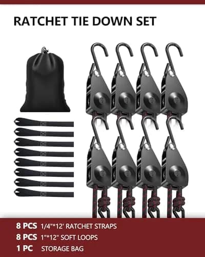VIPARSPECTRA 1/4" Heavy Duty Adjustable Rope Hangers 8 Pack, 12FT Tie-Down | 150 lbs WLL per Ratchet thumbnail 8