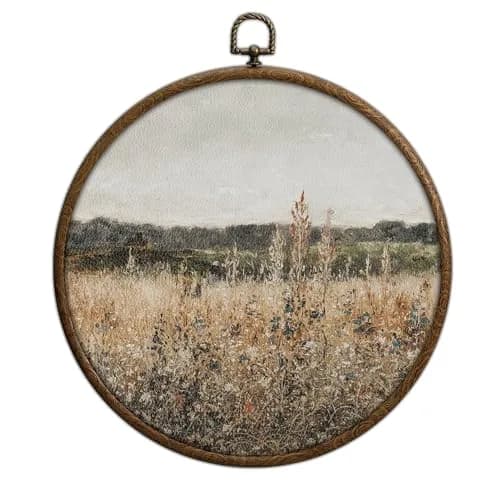 QKX Round Wall Decoration 25cm (10x10 inches) | Vintage Floral Landscape Canvas Art thumbnail 1