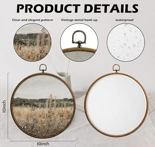 QKX Round Wall Decoration 25cm (10x10 inches) | Vintage Floral Landscape Canvas Art thumbnail 2