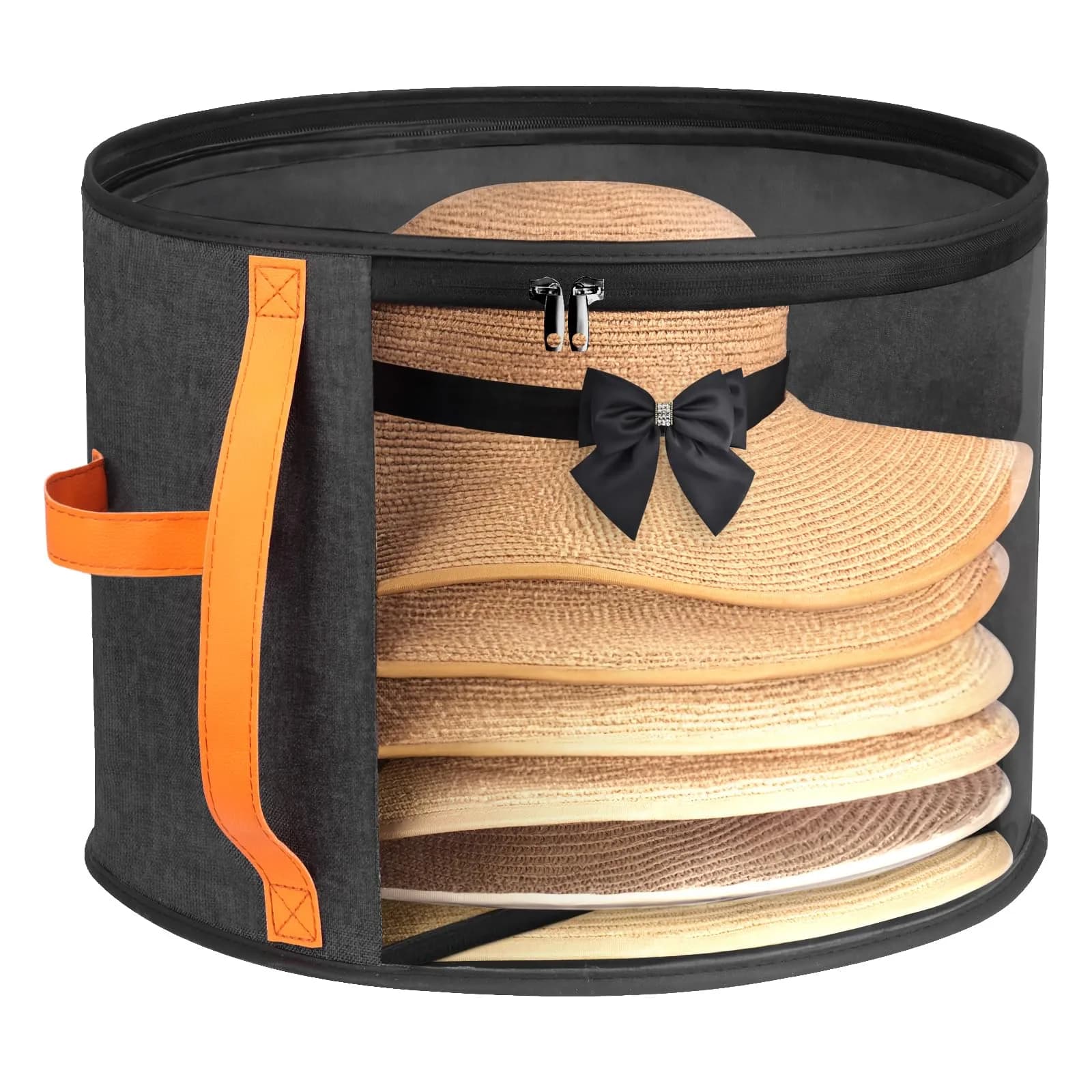 kushon Oversized Clear Hat Storage Box for Women, Wide Brim Cowboy Hat Organizer, 17x11 inches, Grey — Black