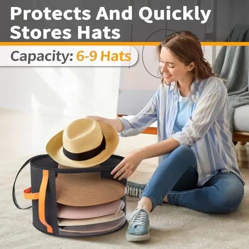kushon Oversized Clear Hat Storage Box for Women, Cowboy Hat Organizer for Closet, Wide Brims Hat Case with Carrying Handles, Hat Bag (Black) | Holds 6-9 Hats thumbnail 3