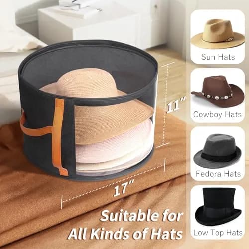 kushon Oversized Clear Hat Storage Box for Women, Cowboy Hat Organizer for Closet, Wide Brims Hat Case with Carrying Handles, Hat Bag (Black) | Holds 6-9 Hats thumbnail 4