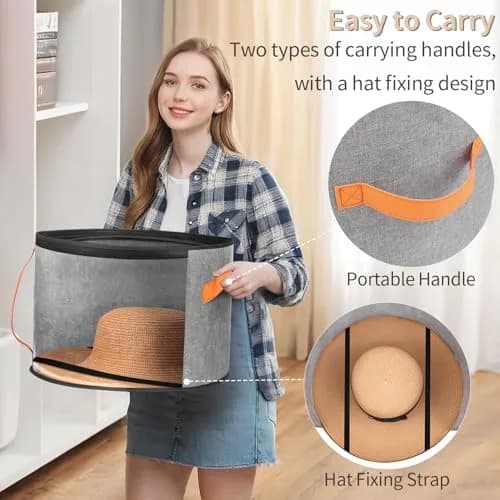 kushon Oversized Clear Hat Storage Box for Women, Wide Brim Cowboy Hat Organizer, 17x11 inches, Grey thumbnail 6