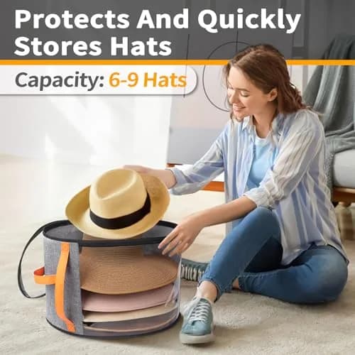 kushon Oversized Clear Hat Storage Box for Women, Wide Brim Cowboy Hat Organizer, 17x11 inches, Grey thumbnail 3