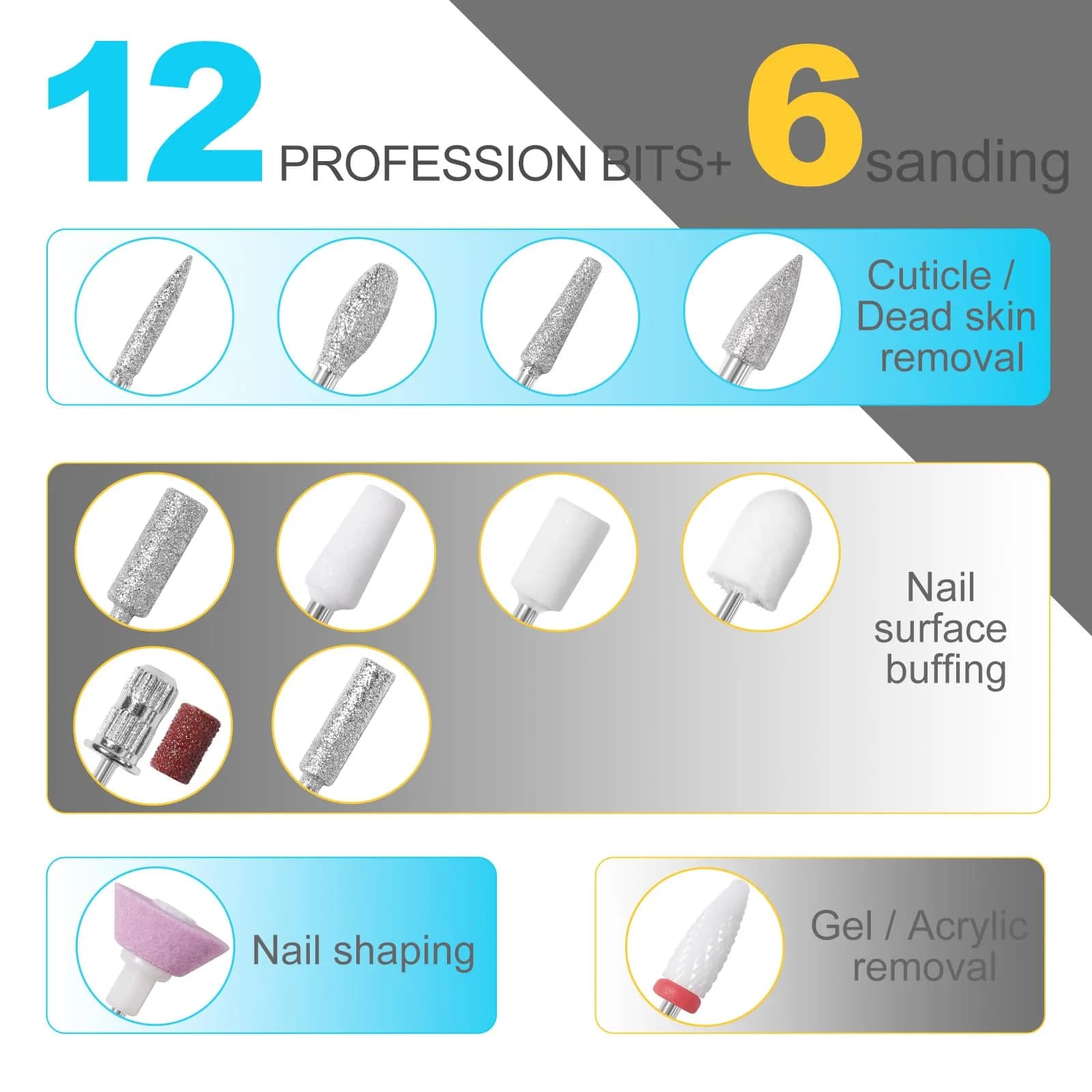 MEKK White 12-Piece Cordless Nail Drill Kit | 35000 RPM LCD Display E-File - view 4