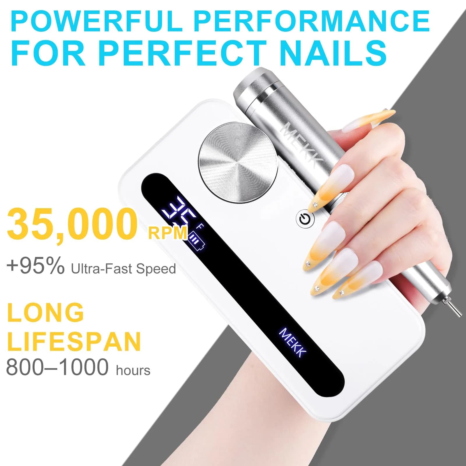 MEKK White 12-Piece Cordless Nail Drill Kit | 35000 RPM LCD Display E-File - view 6