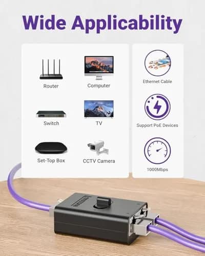 VCELINK 1000Mbps Passive Ethernet Selector Switch, 2-Pack | 1Gbps Speed, Plug-and-Play thumbnail 7