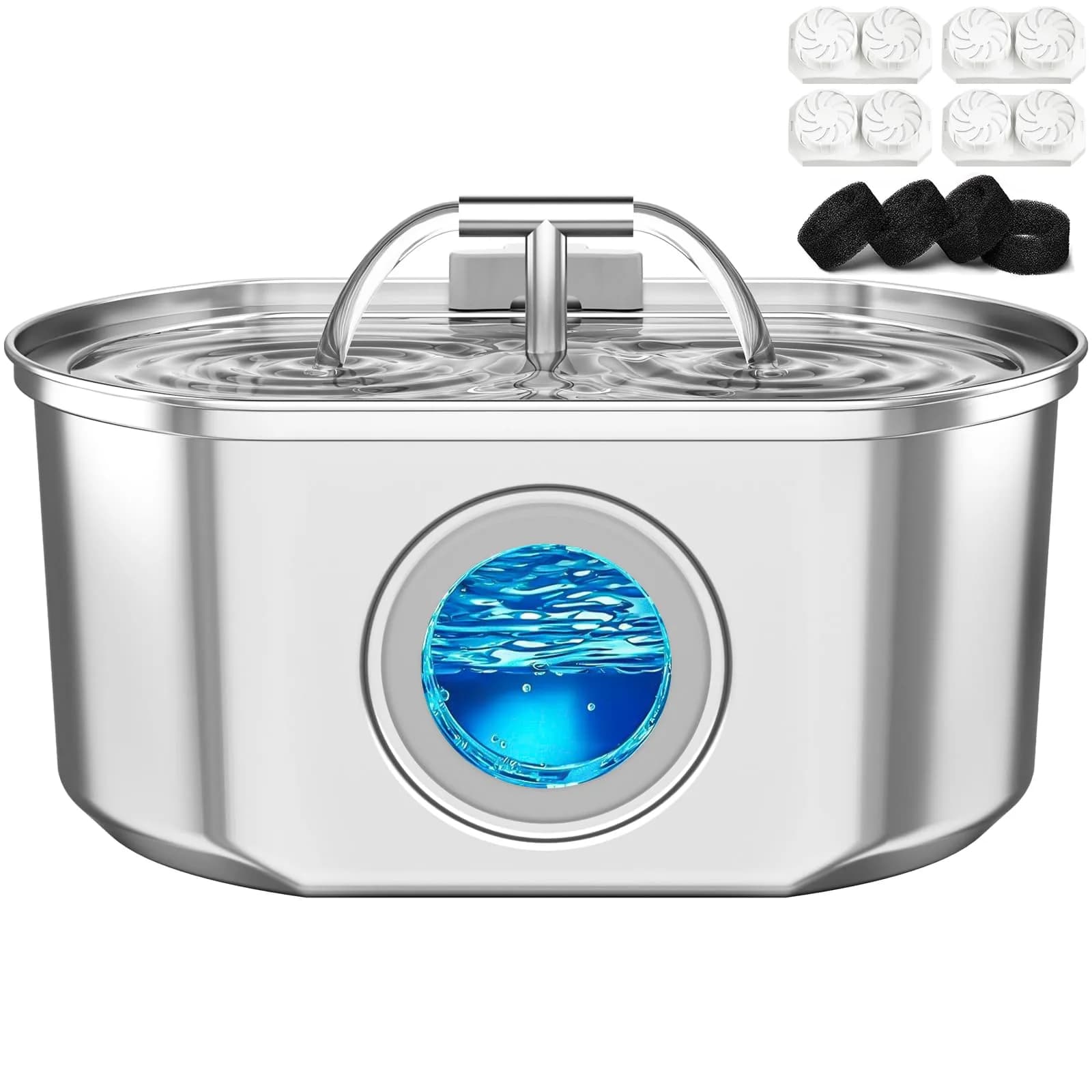 Neareal Cat Water Fountain Stainless Steel 3.2L | Quiet, Durable & Leak-Proof — 108oz Fountain+4 Filters +4 Sponges