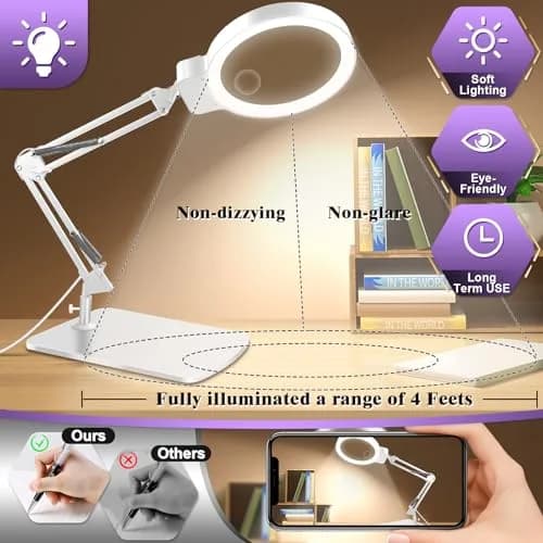 HQGZQL 10X 30X Large Magnifying Glass with Light and Stand | 5-inch Crystal Clear Acrylic Lens for Crafts & Reading thumbnail 4