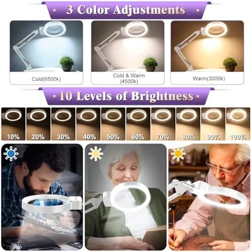 HQGZQL 10X 30X Large Magnifying Glass with Light and Stand | 5-inch Crystal Clear Acrylic Lens for Crafts & Reading thumbnail 5