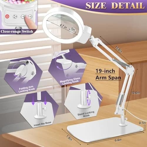 HQGZQL 10X 30X Large Magnifying Glass with Light and Stand | 5-inch Crystal Clear Acrylic Lens for Crafts & Reading thumbnail 7