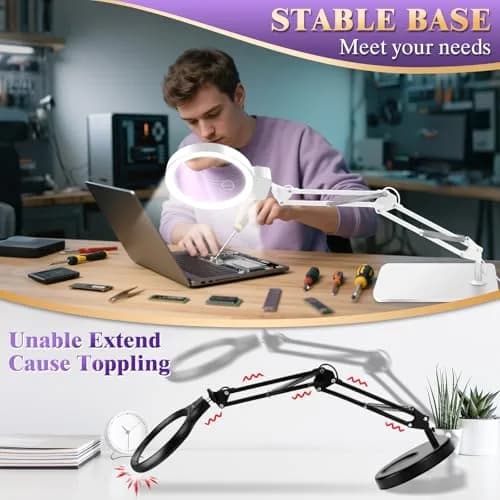 HQGZQL 10X 30X Large Magnifying Glass with Light and Stand | 5-inch Crystal Clear Acrylic Lens for Crafts & Reading thumbnail 3