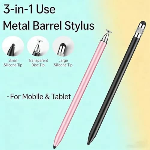 fllynewrite 3-in-1 Stylus Pen for Samsung Galaxy Tab A9+/A8/A7/A7 Lite & iPad Pro/iPhone/Fire/Surface, Rose Gold (1 Disc Tip + 1 Cap) thumbnail 4