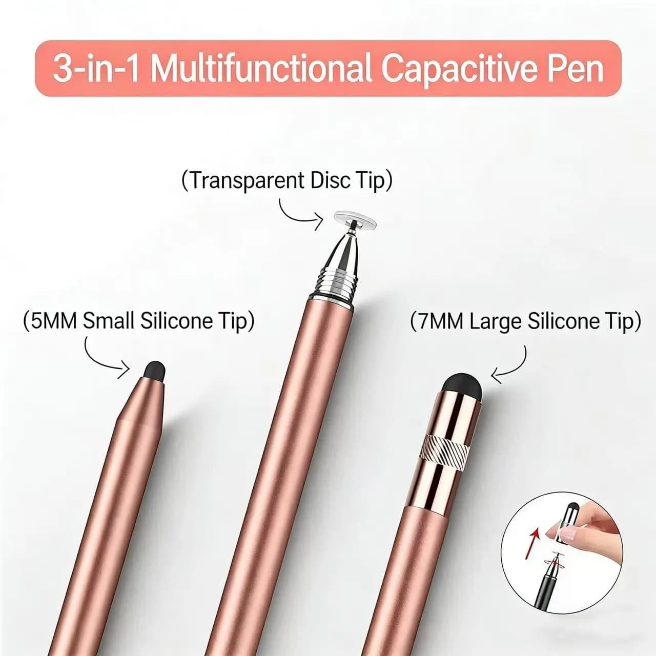 fllynewrite 3-in-1 Rose Gold Stylus Pen for All Touchscreen Tablets & Phones - view 2