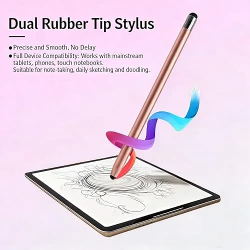 fllynewrite 3-in-1 Stylus Pen for Samsung Galaxy Tab A9+/A8/A7/A7 Lite & iPad Pro/iPhone/Fire/Surface, Rose Gold (1 Disc Tip + 1 Cap) thumbnail 3