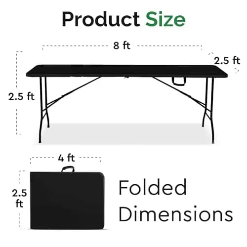EconoHome 8ft Folding Table with Handle | Heavy-Duty Portable Indoor & Outdoor Table thumbnail 4