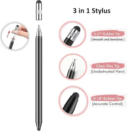 fllynewrite 3-in-1 Stylus Pen for Samsung Galaxy Tab A9+/A9/A8/A7/A7 Lite, iPad Pro/iPhone/Fire/Surface | Universal Touchscreen Input Pen (Black) thumbnail 2
