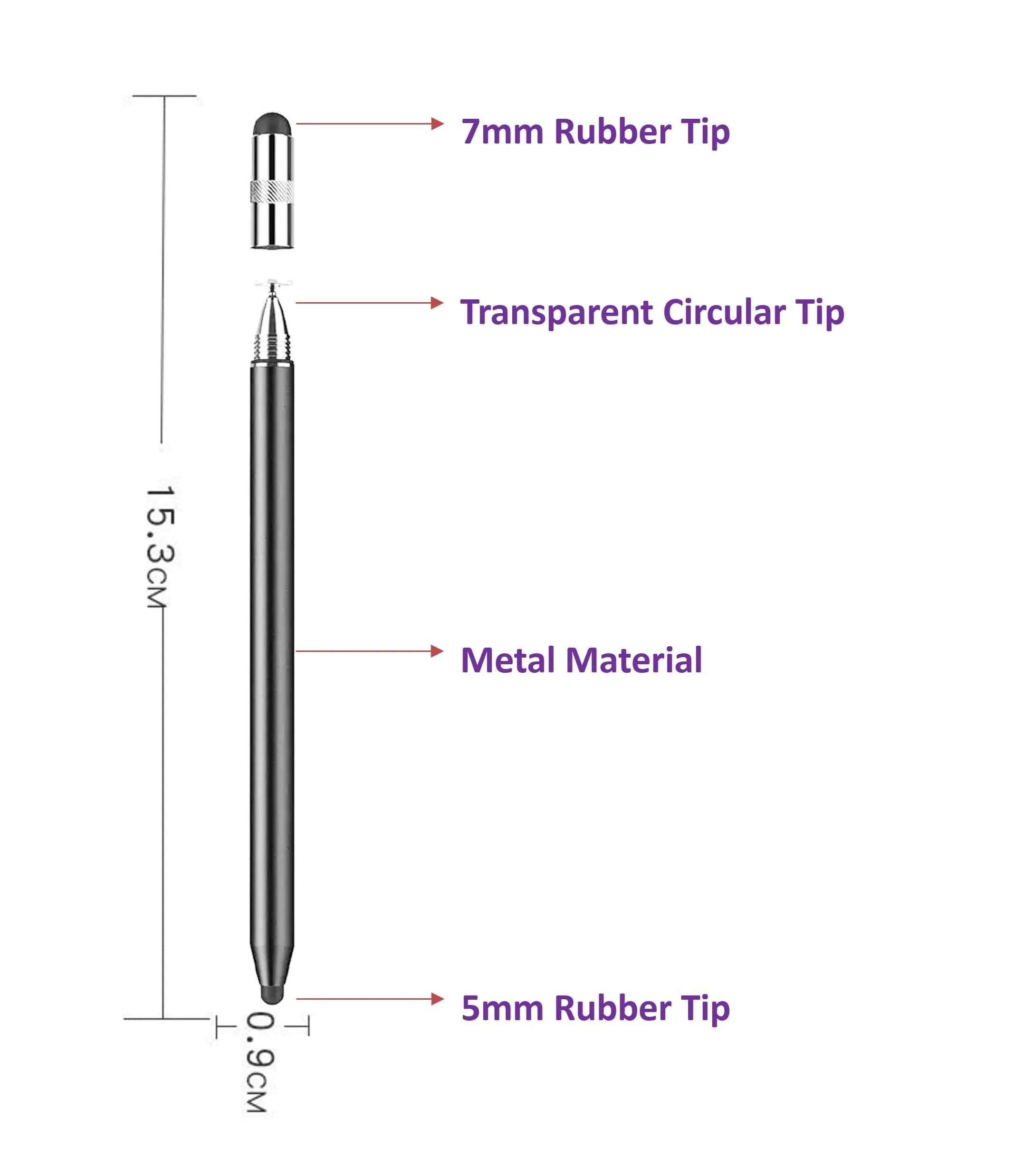 fllynewrite 3-in-1 Stylus Pen for Samsung Galaxy Tab A9+/A9/A8/A7/A7 Lite, iPad Pro/iPhone/Fire/Surface | Universal Touchscreen Input Pen (Black) - view 3