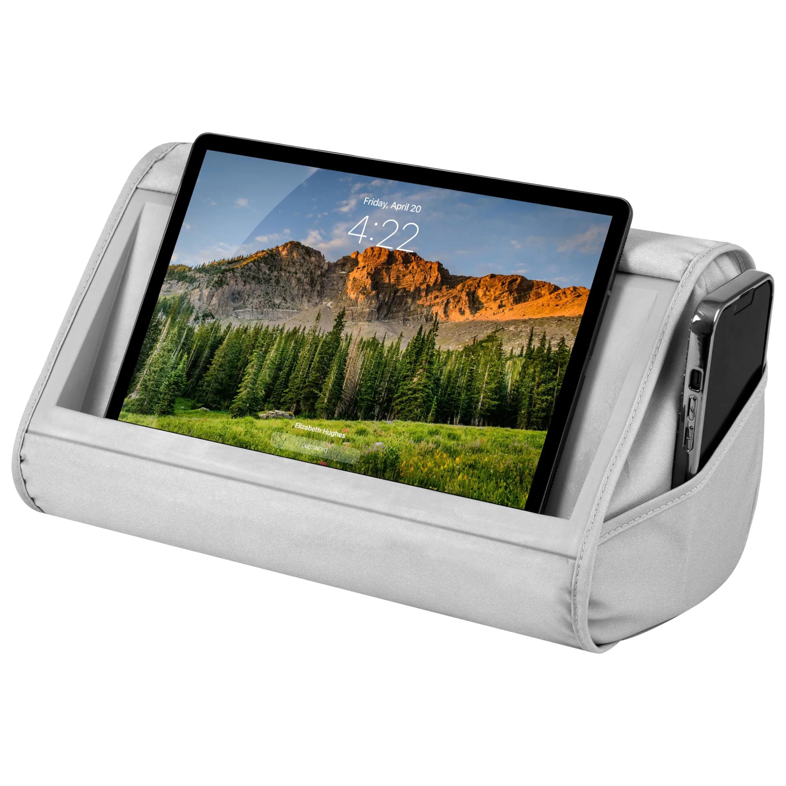 LapGear Tablet Pillow Stand Gray 11” Slot | Microbead Cushion for Hands-Free Use — Gray