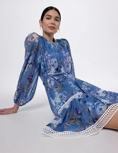 Kobi Halperin Women's Elisa Dress, Blue Multi, X-Small | Effortless luxury, flattering fit, imported from USA thumbnail 2