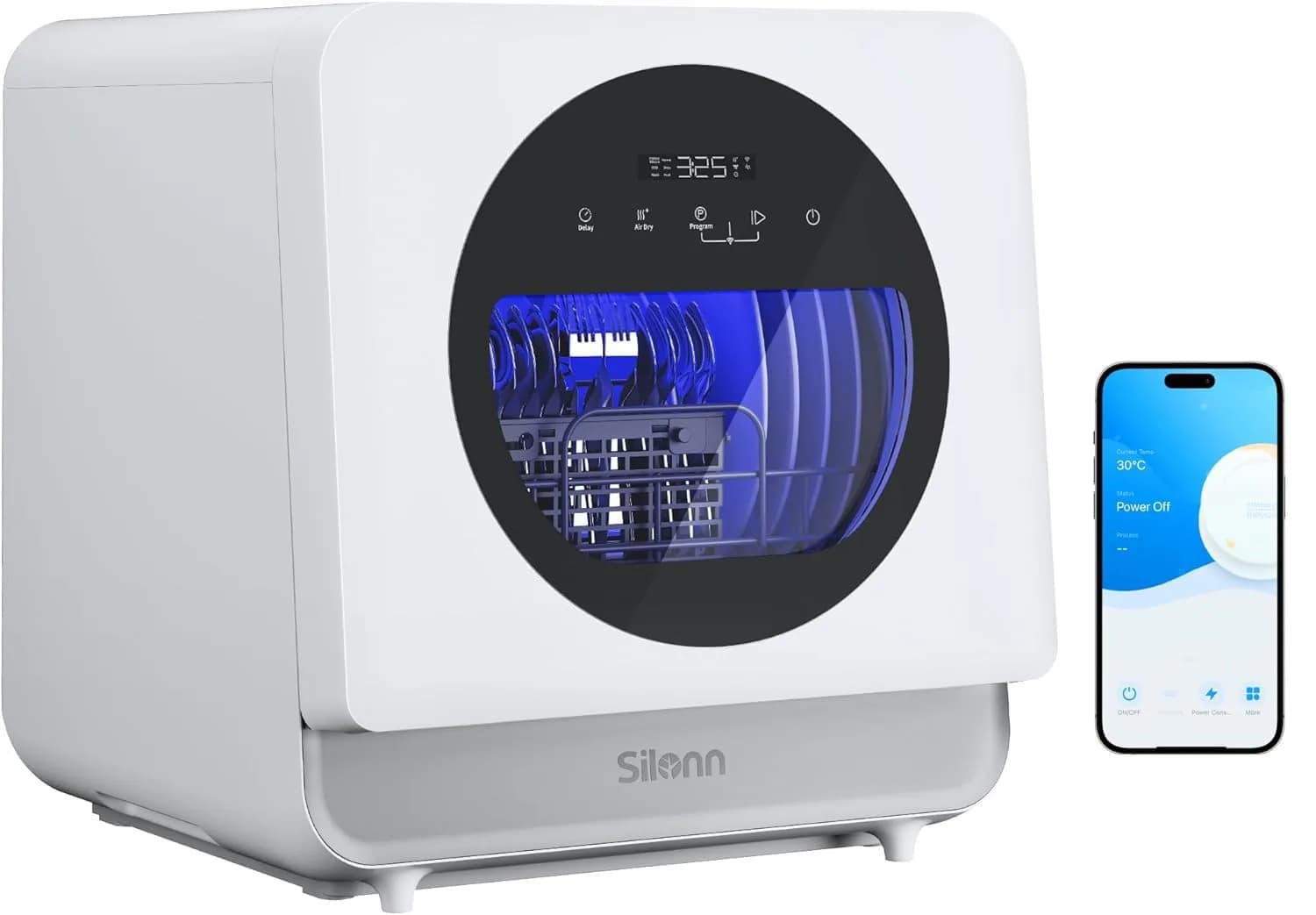 Silonn Portable Countertop Dishwasher with App Control, 5L Water Tank, 8 Wash Programs, 4 Place Settings | Compact & Smart - main product image