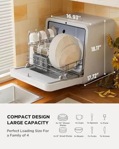 Silonn Portable Countertop Dishwasher with App Control, 5L Water Tank, 8 Wash Programs, 4 Place Settings | Compact & Smart thumbnail 2