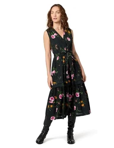 Kobi Halperin Women's Violet Dress, Black Multi, Medium | Sleeveless V-Neck Dress with Self-Tie, Fall Style thumbnail 1