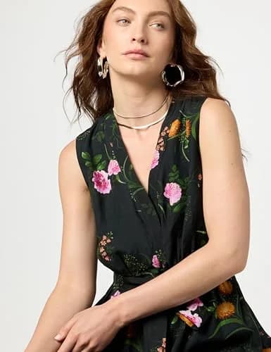 Kobi Halperin Women's Violet Dress, Black Multi, Medium | Sleeveless V-Neck Dress with Self-Tie, Fall Style thumbnail 4