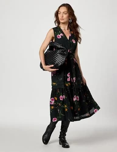 Kobi Halperin Women's Violet Dress, Black Multi, Medium | Sleeveless V-Neck Dress with Self-Tie, Fall Style thumbnail 6