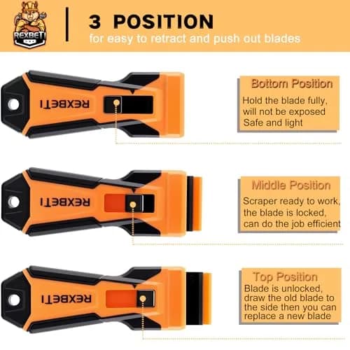 REXBETI Upgraded Razor Blade Scraper Tool | 7 Metal & 150 Plastic Blades for Glass, Stovetop, Walls thumbnail 5