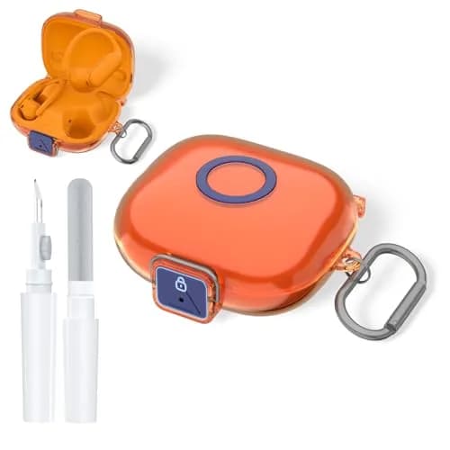 Nimuw Secure Lock Case for Beats Powerbeats Pro 2, Clear Orange | Full Body Protection with Carabiner & Cleaning Kit thumbnail 1