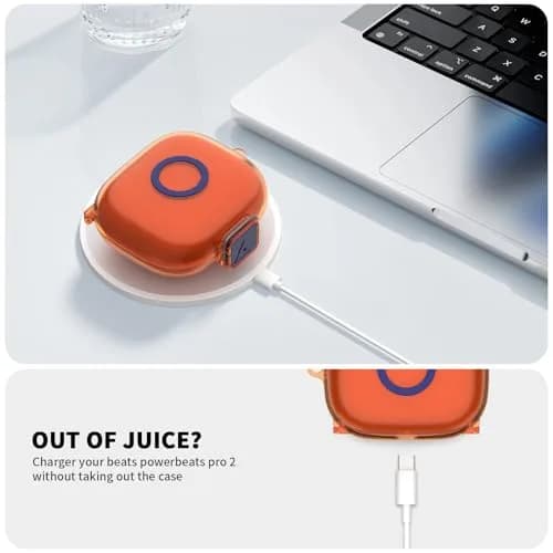 Nimuw Secure Lock Case for Beats Powerbeats Pro 2, Clear Orange | Full Body Protection with Carabiner & Cleaning Kit thumbnail 6