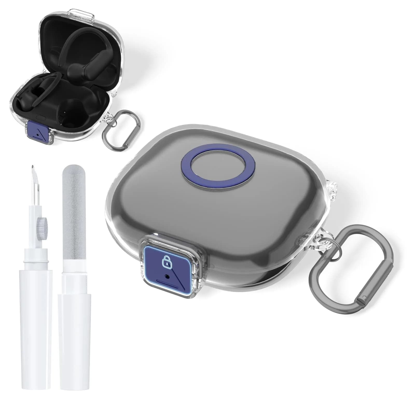 Nimuw Secure Lock Case for Beats Powerbeats Pro 2 with Carabiner & Cleaning Kit, Clear — Clear