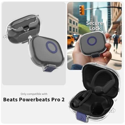 Nimuw Secure Lock Case for Beats Powerbeats Pro 2 with Carabiner & Cleaning Kit, Clear thumbnail 2