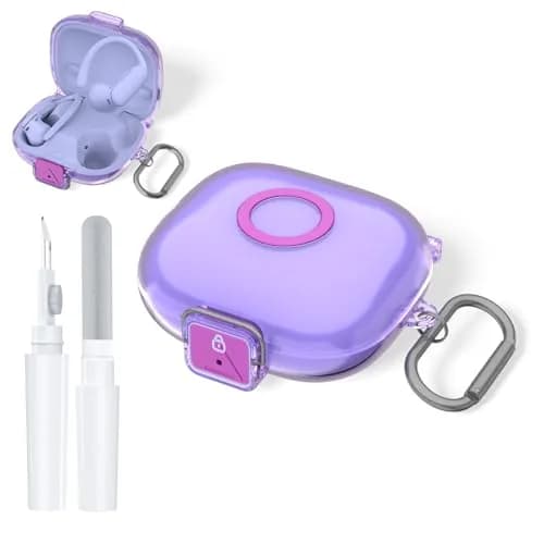 Nimuw Secure Lock Case for Beats Powerbeats Pro 2 | Clear Purple TPU with Carabiner & Cleaning Kit thumbnail 1