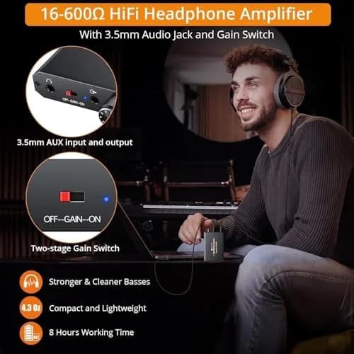 Neoteck Amplifier 16-600 Ohm Portable Headphone Amplifier | Compact HiFi Audio Boost thumbnail 3