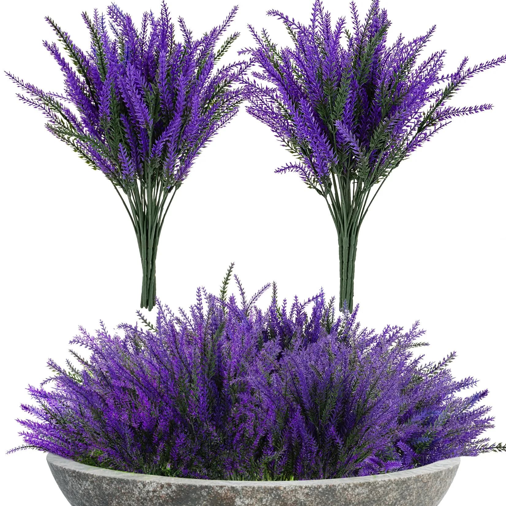 RAINFLOW Artificial Lavender Flowers 8 pcs | Outdoor Faux Lavender Plants for Patio & Indoor Decor - main product image