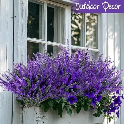 RAINFLOW Artificial Lavender Flowers 8 pcs | Outdoor Faux Lavender Plants for Patio & Indoor Decor thumbnail 4