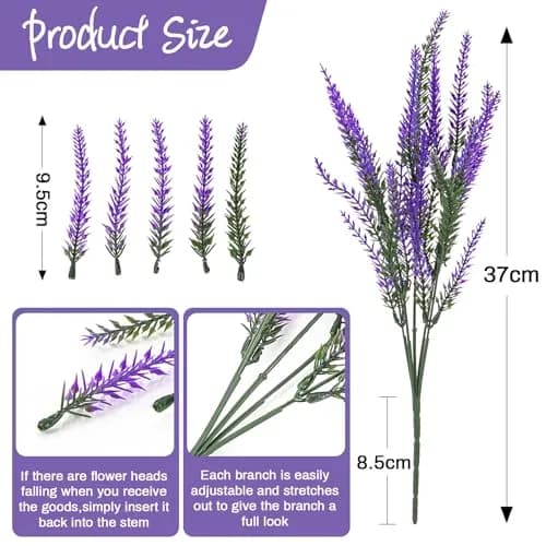 RAINFLOW Artificial Lavender Flowers 8 pcs | Outdoor Faux Lavender Plants for Patio & Indoor Decor thumbnail 2