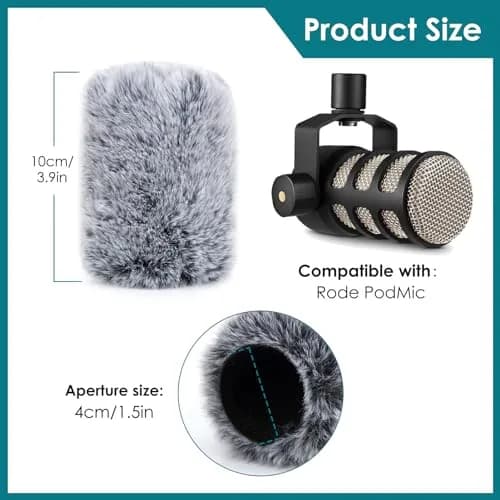 YOUSHARES PodMic Pop Filter Furry Cover - Mic Windscreen Wind Cover for Rode PodMic, Blocks Out Plosives, Gray thumbnail 3