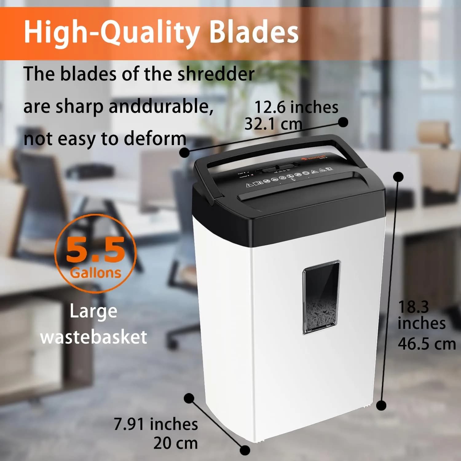 Bonsaii 12-Sheet Cross-Cut Paper Shredder, P-4 Security Level, Large Size in White and Black - view 3