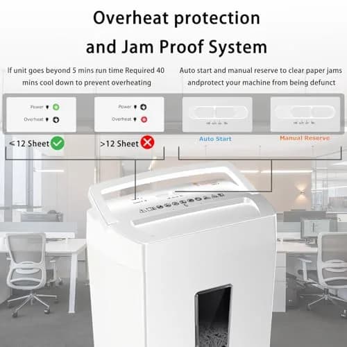 Bonsaii 12-Sheet Cross Cut Shredder P-4 Security 21.5L (5.5 Gal) | Quiet & Reliable for Home Office thumbnail 4