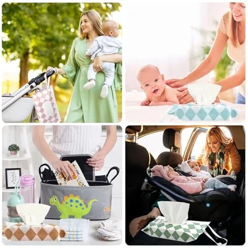 FEBSNOW Baby Wipe Dispenser Holder 4-Pack | Portable Refillable Wet Wipe Pouch 25cm (9.8") thumbnail 7